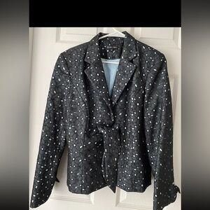 Boho Chic Black Eyelet Patterned Jacket w/Blue Lining